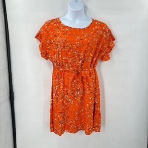 Beach lunch‎ lounge Floral Print Mini Dress Large Orange Girlie Salma Boho New